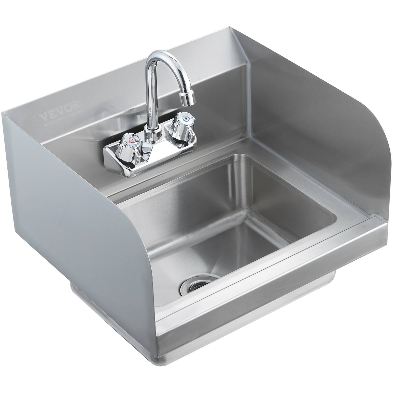 Alt View 5. VEVOR - Commercial Hand Sink with Faucet and Side Splash, Stainless Steel Sink for Washing, Small Hand Washing Sink - Stainless steel color.
