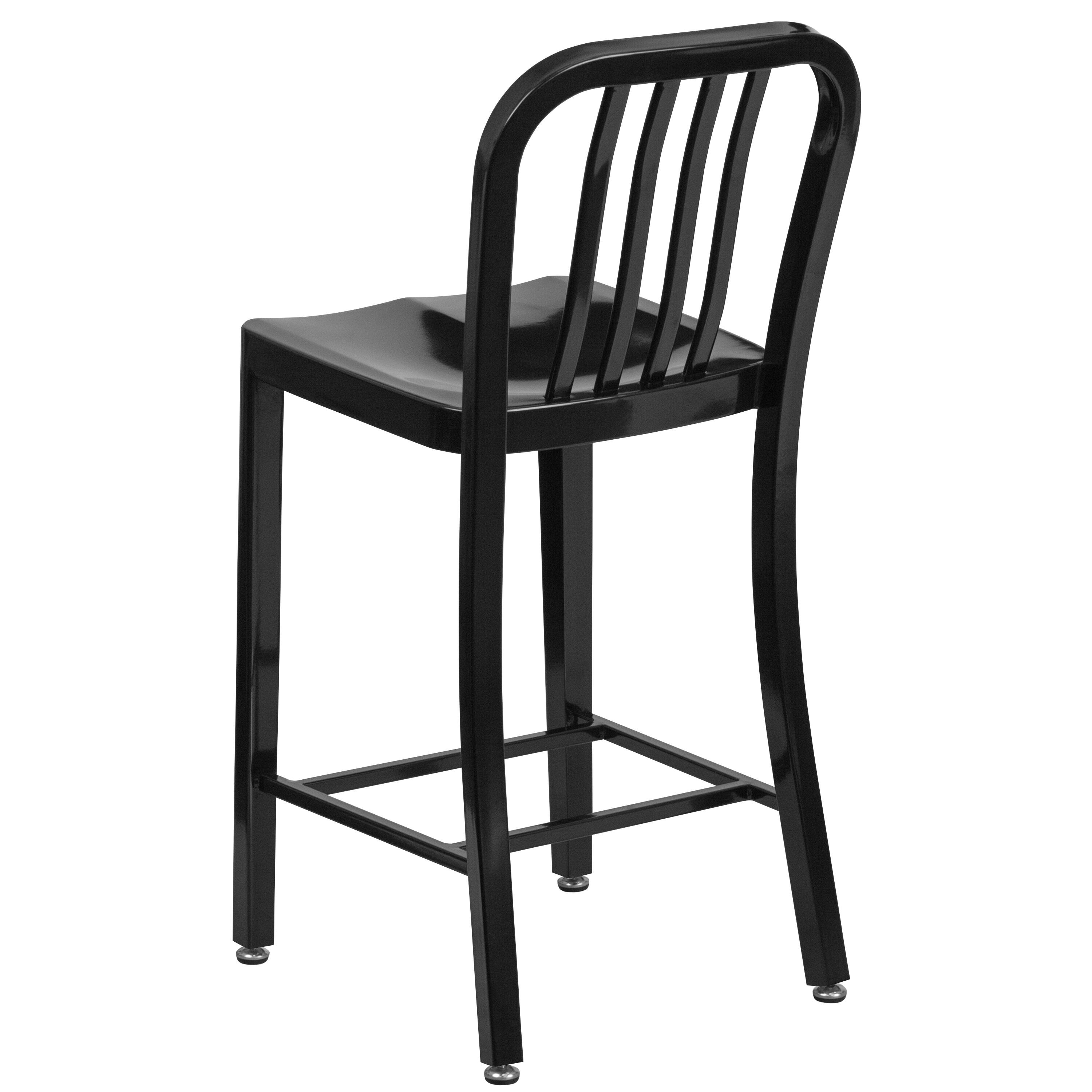 Alt View 5. Emma + Oliver - Commercial Grade 24"H Colorful Metal Indoor-Outdoor Vertical Slat Counter Stool - Black.