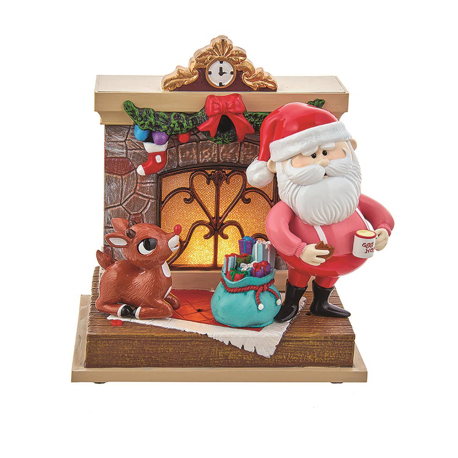 Front. Kurt S Adler - REMOVE - Kurt S. Adler Rudolph and Santa Musical Fireplace Table Decor 7 in. (Case of 6) - Multicolored.
