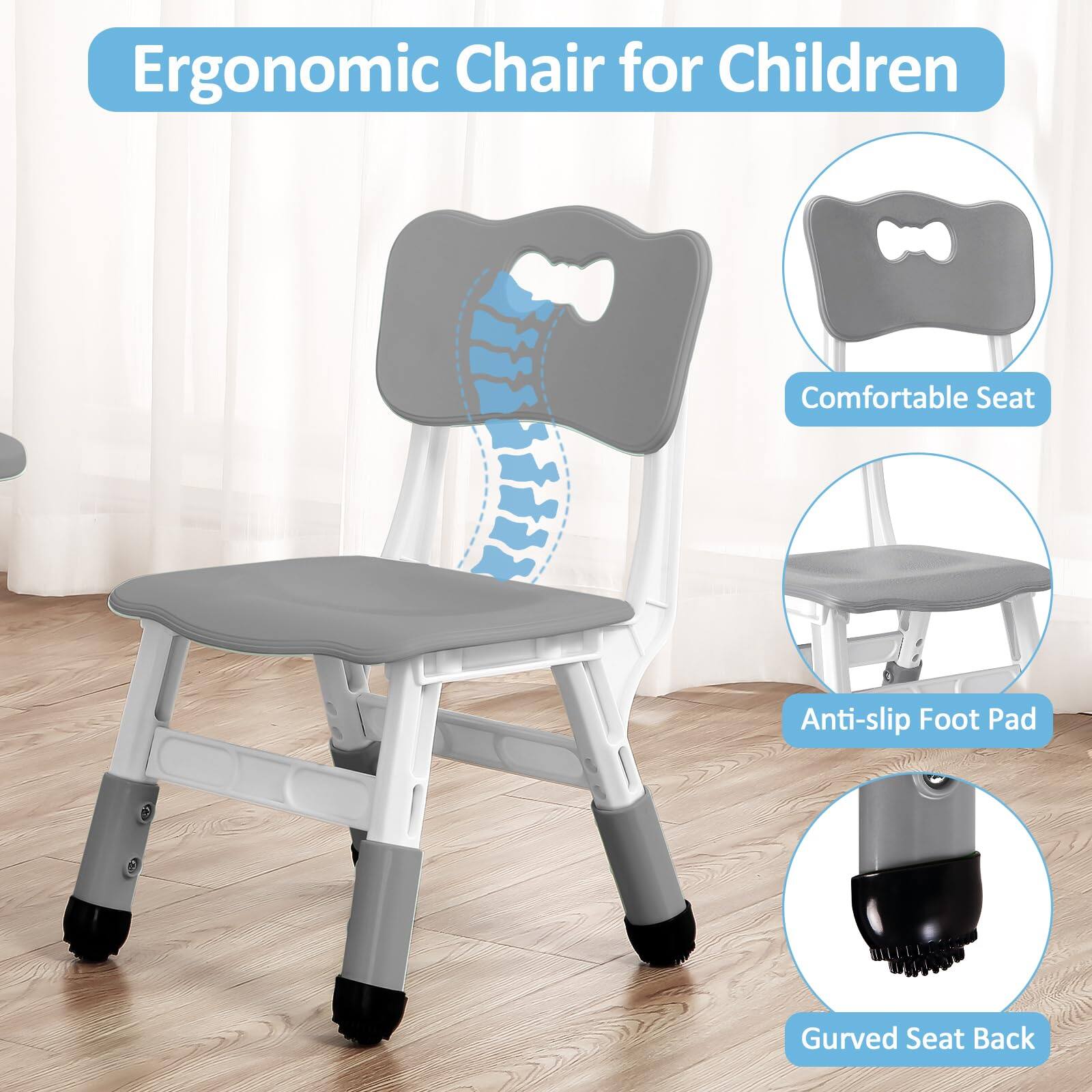 Ergonomic Chair for Children

- Comfortable Seat
- Anti-slip Foot Pad
- Curved Seat Back