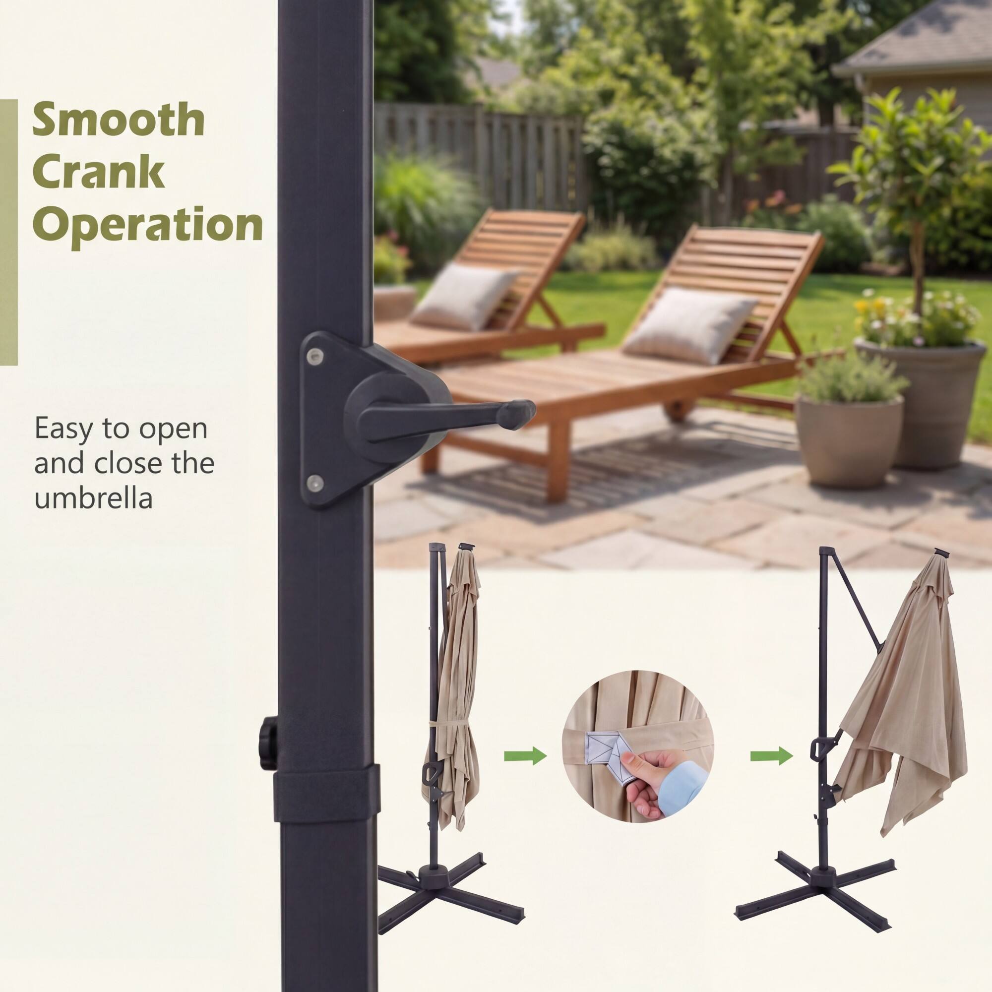 Smooth Crank Operation  
Easy to open and close the umbrella