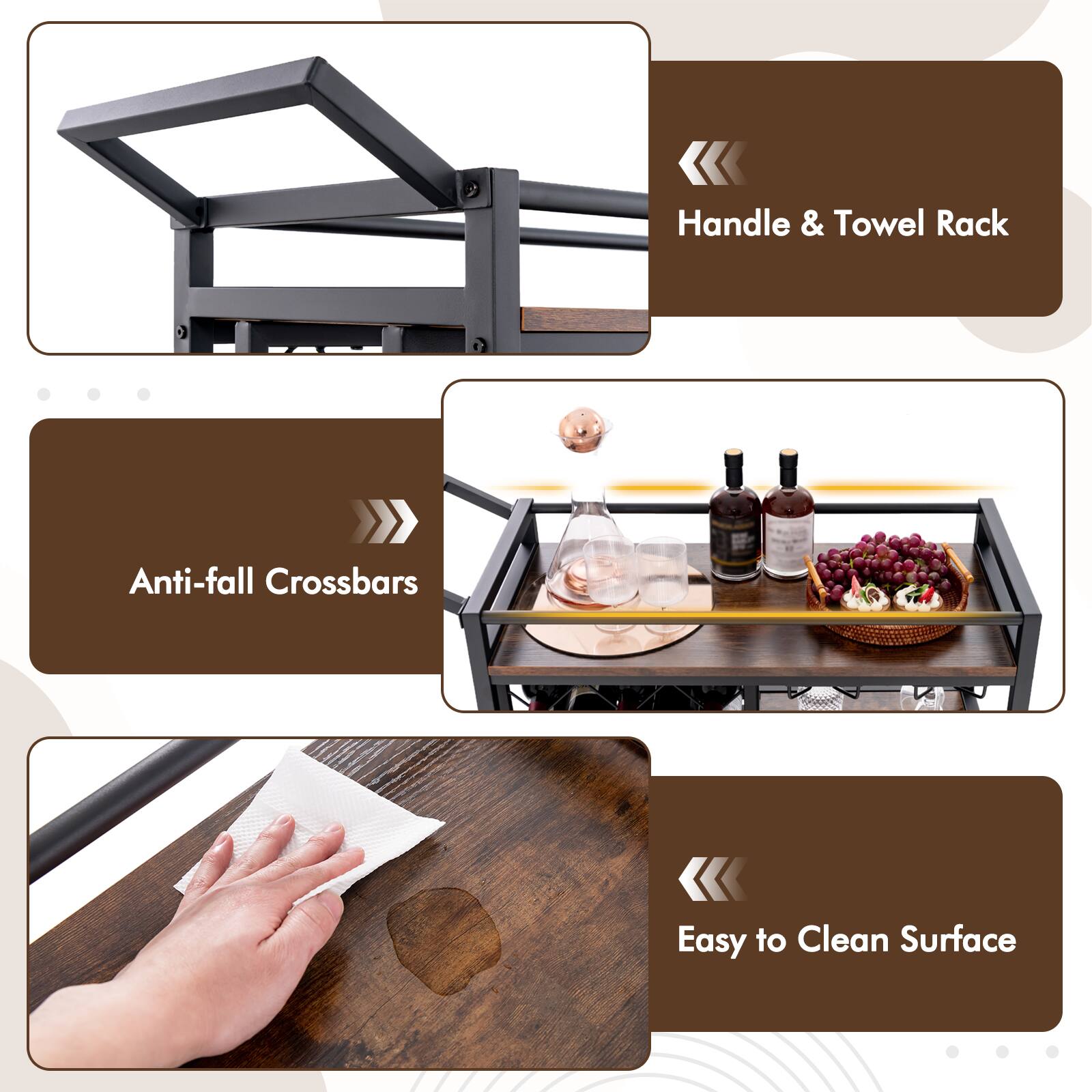 Handle & Towel Rack, Anti-fall Crossbars, Easy to Clean Surface