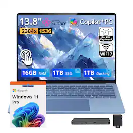 Microsoft - Upgraded - Surface 7 13.8" 2K Touch Laptop,Snapdragon X Plus,16GB RAM,1TB SSD+1TB Dock Set,Backlit,Win11 Pro - Sapphire