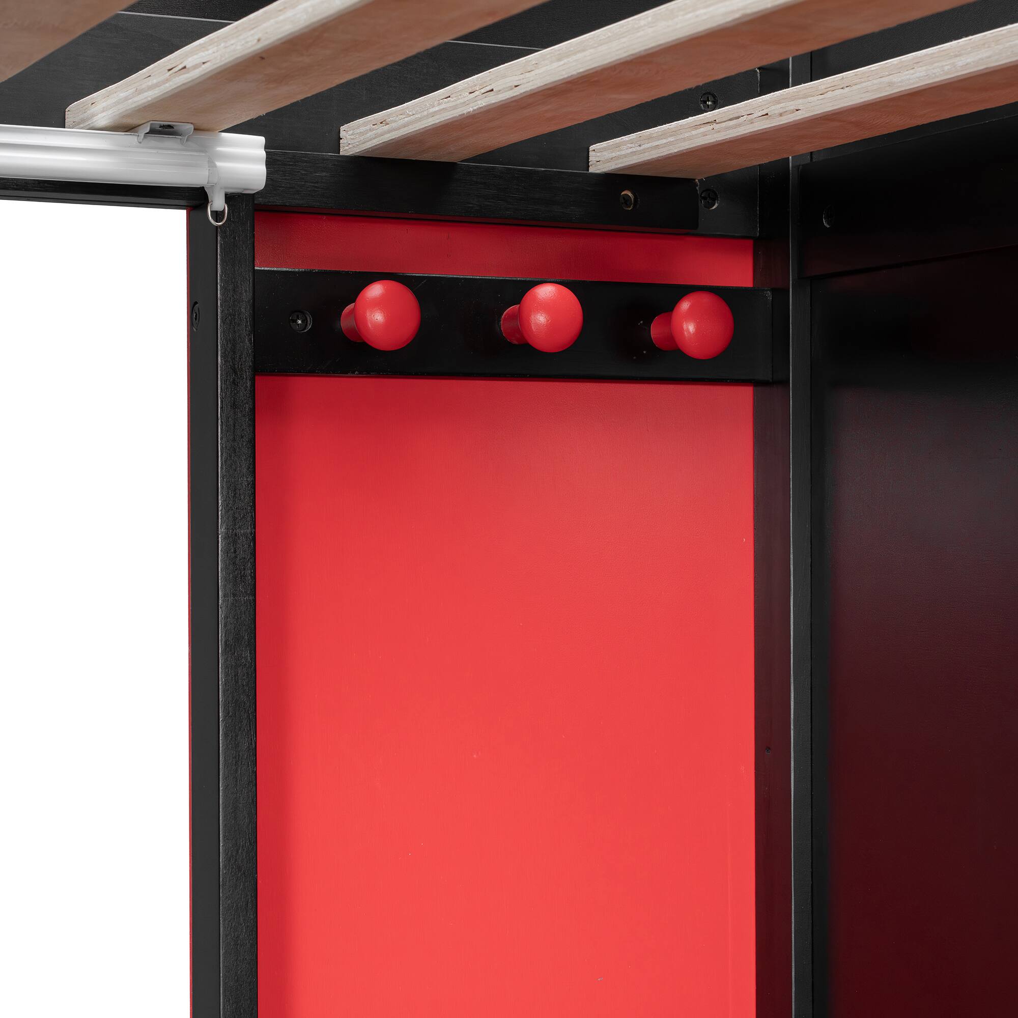 Alt View 7. Anysun - Full Size Wood Loft Bed with,Shelves,Blackout Curtains,and RGB Lights - Red.