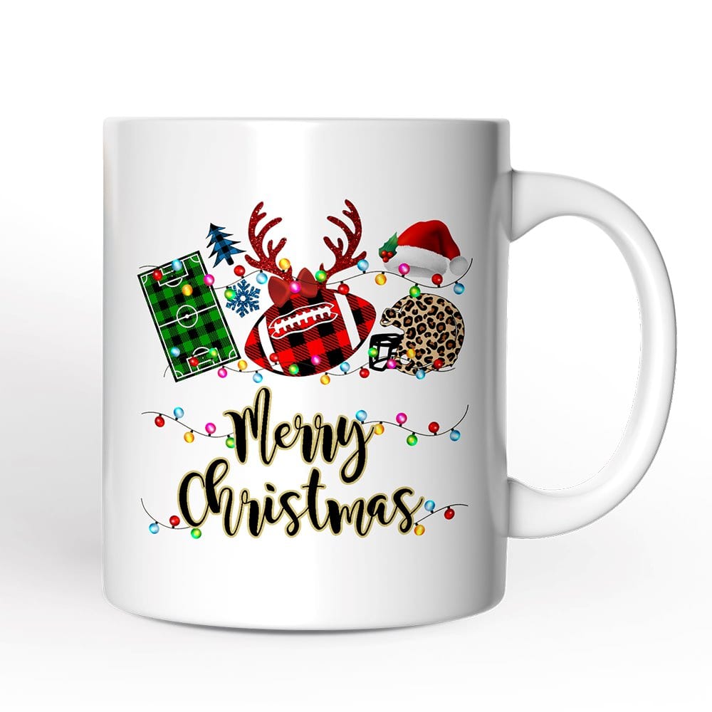 OrnamentallyYou - Football Buffalo Plaid Christmas Mug, Team and Coaches Gift - White