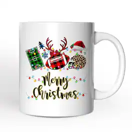 OrnamentallyYou - Football Buffalo Plaid Christmas Mug, Team and Coaches Gift - White