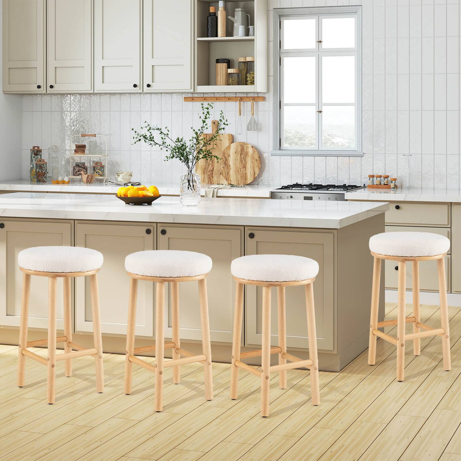 Alt View 1. Costway - Costway 27" Bar Stools Set of 4 Upholstered Barstools with Boucle Fabric Seats Footrests - Natural.