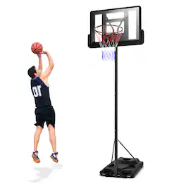 Ecooso - Portable Basketball Hoop with Height Adjustable Stand and Shatterproof Backboard - Black