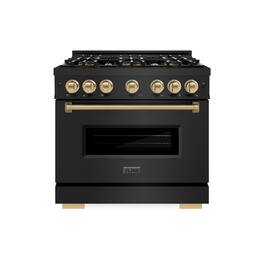 ZLINE - Autograph 36 in. 5.2 cu. ft. Classic Freestanding Gas Range with DuoPro Cooktop in Black Steel and Bronze Accents - Black Stainless Steel