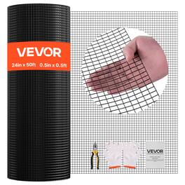 VEVOR - Hardware Cloth 24 in x 50 ft, 1/2in 19 Gauge Galvanized Wire Mesh Roll, Weather-Resistant Vinyl Coated Wire Fencing - Black