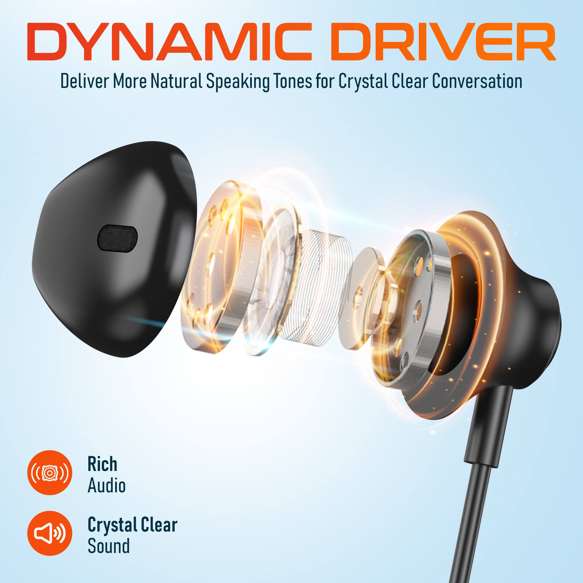 DYNAMIC DRIVER, Deliver More Natural Speaking Tones for Crystal Clear Conversation, Rich Audio, Crystal Clear Sound