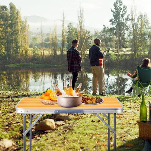 Alt View 7. Winado - 2.3 FT Portable Plastic Folding Table Perfect for In/Outdoor Garden Dining Camping Picnic Party - Wood Grain.