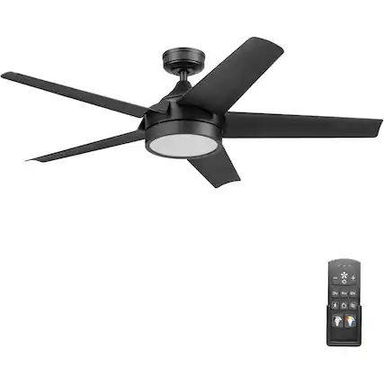 Front. Honeywell - Honeywell Byard 52” Ceiling Fan with LED Light and Remote Control, Matte Black - Matte Black.