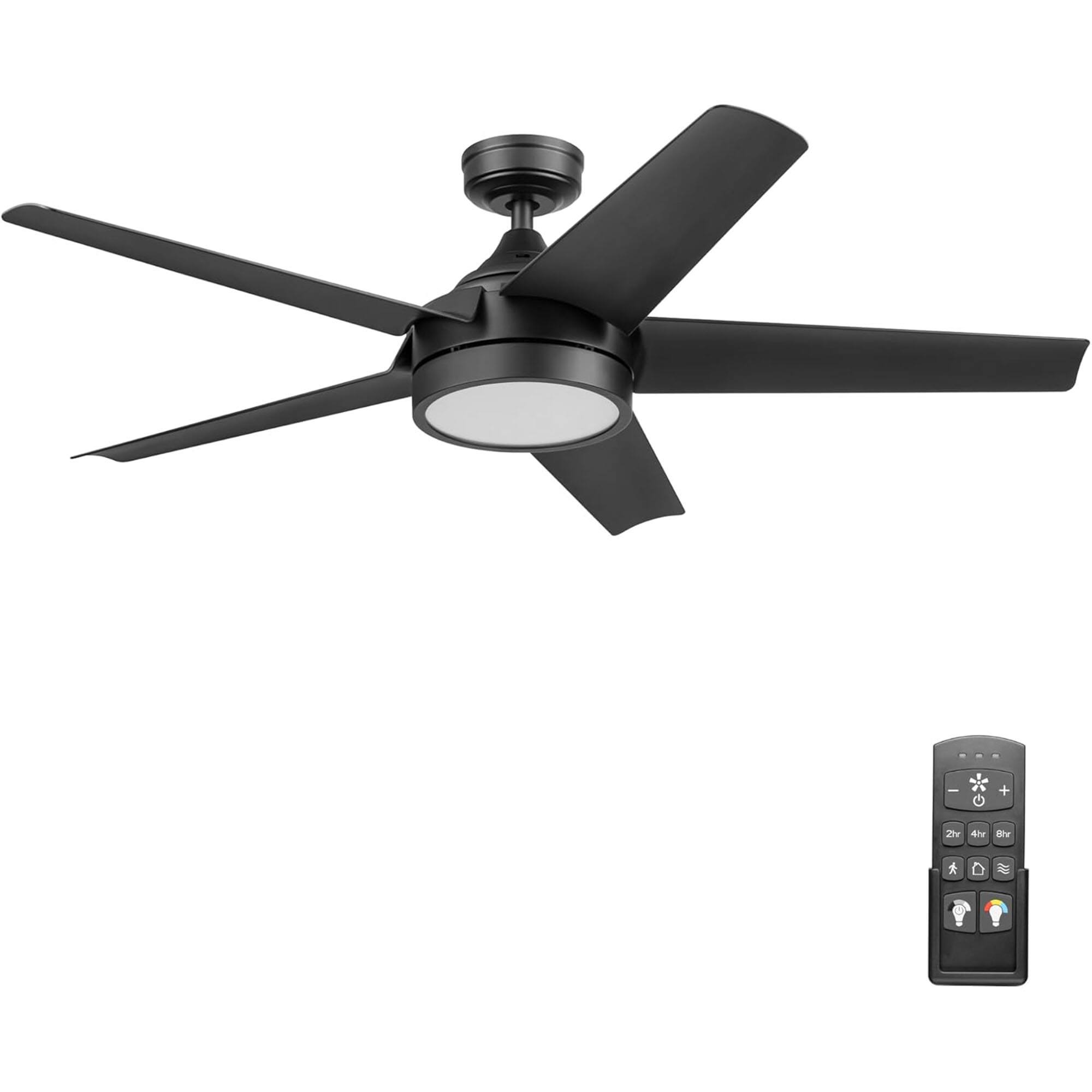 Front. Honeywell - Honeywell Byard 52” Ceiling Fan with LED Light and Remote Control, Matte Black - Matte Black.
