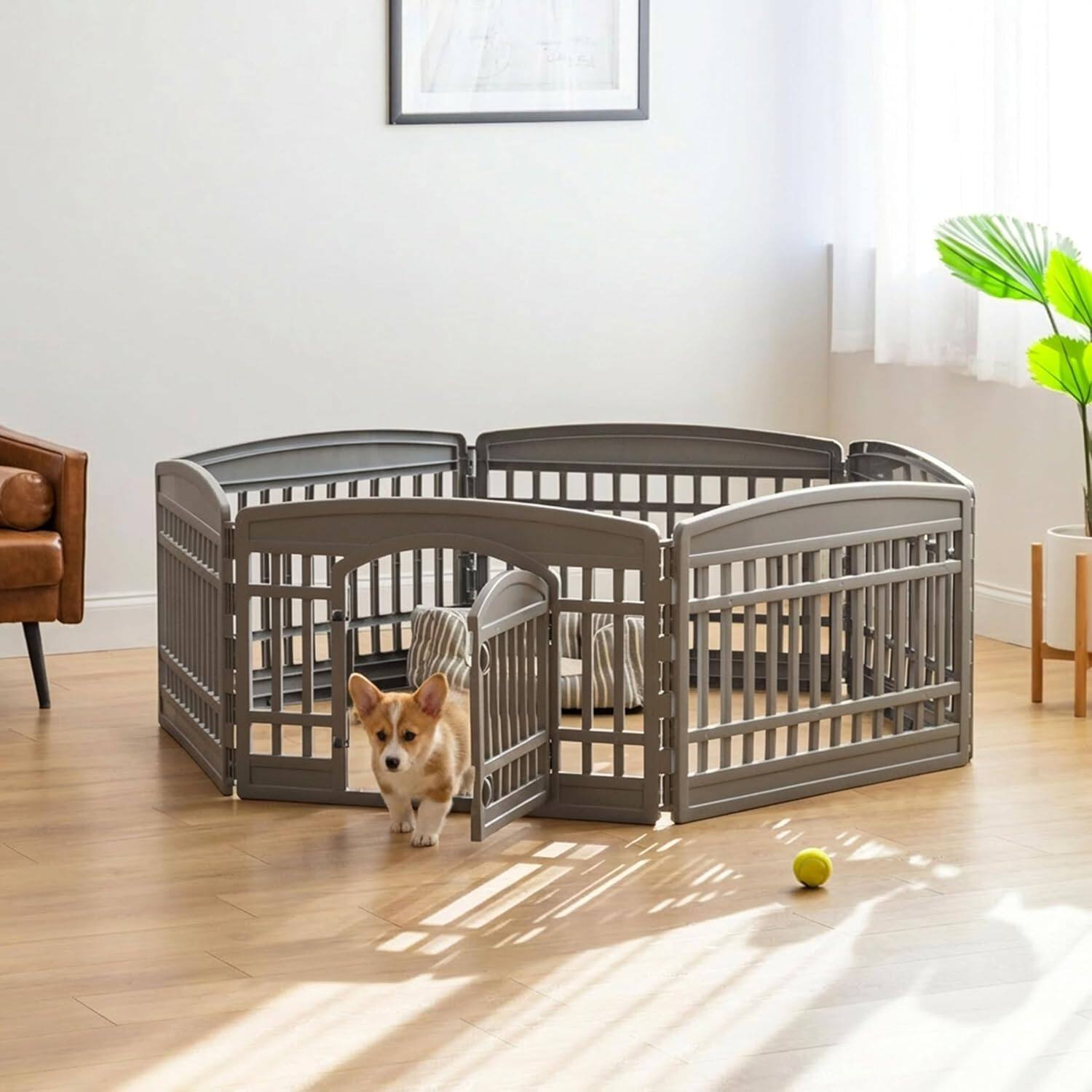 Alt View 3. IRIS USA - IRIS 24" Dog Playpen 4-Panel Pet Exercise Pen with Door Gate 35 x 35 x 24, Gray.