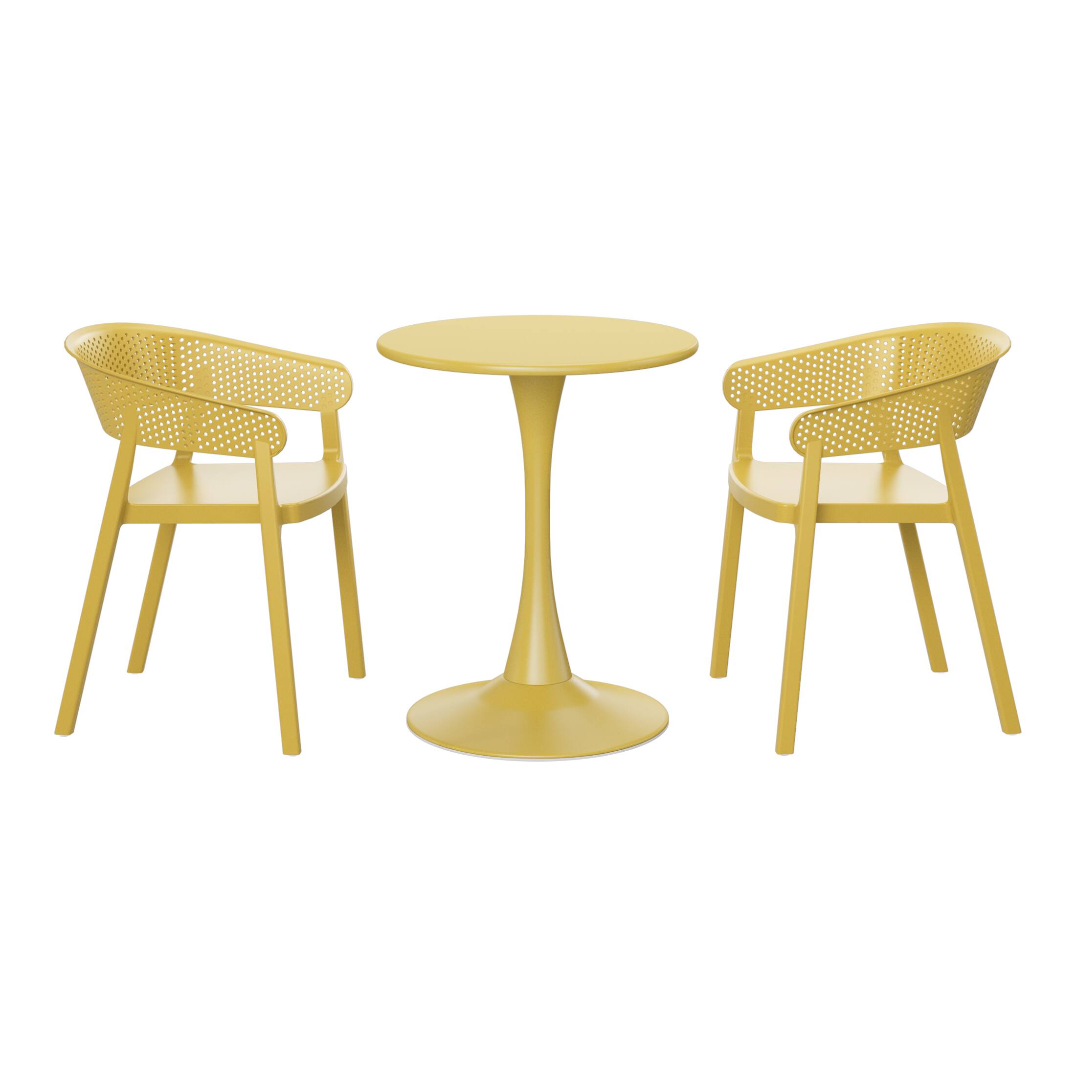 Front. WestinTrends - WestinTrends Playa 3-Piece Indoor Outdoor Metal Patio Dining Table Set With Stackable Patio Chairs - Yellow.