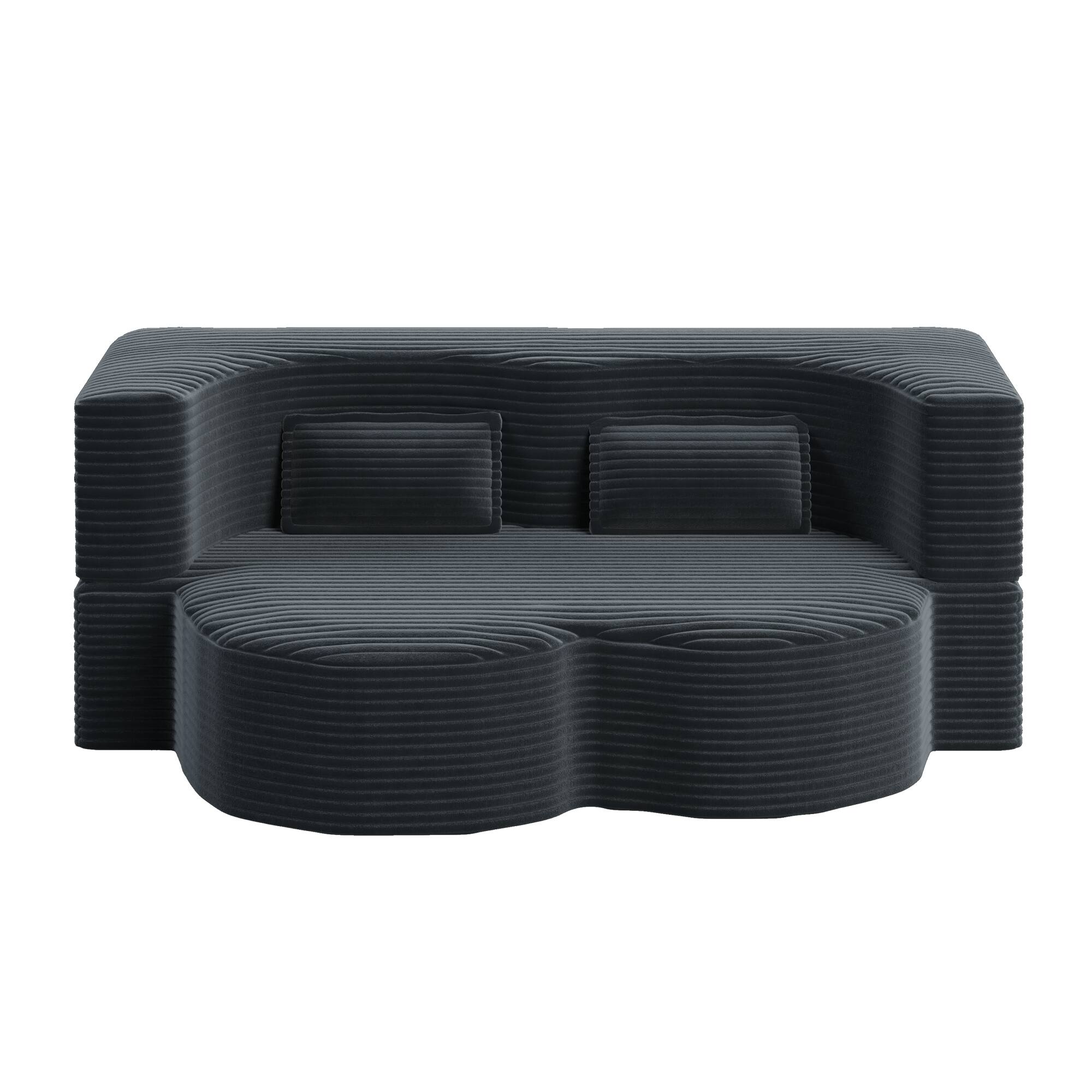 Alt View 9. GOODSILO - Convertible Plush Corduroy Floor Sleeper Sofa with Dual Pillows for Living Room and Guest Use - Dark Grey.