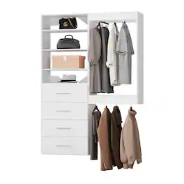 Roomtec - 61 in White Modular Closet System Unit-Customizable Wall Mounted Walk-In Closets for Bedroom or Walk-in Closet - White