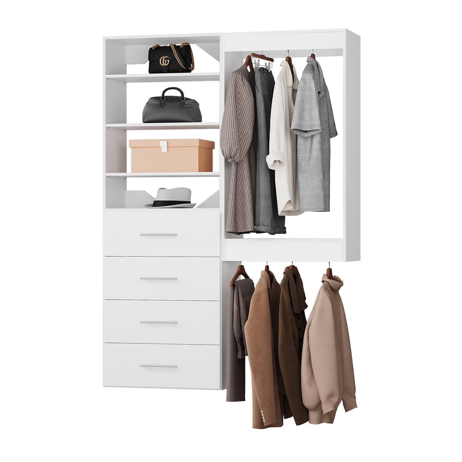 Front. Roomtec - Roomtec 61 in White Modular Closet System Unit-Customizable Wall Mounted Walk-In Closets for Bedroom or Walk-in Closet - White.