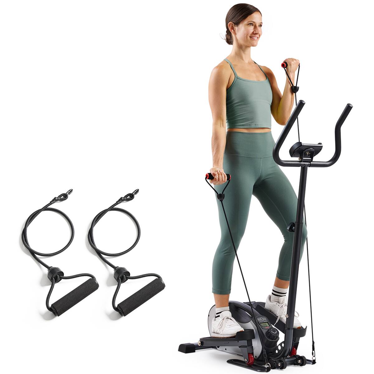 Angle. Sunny Health & Fitness - Smart Stand Mini Elliptical Exercise Trainer with Handle Bar - Dark grey.