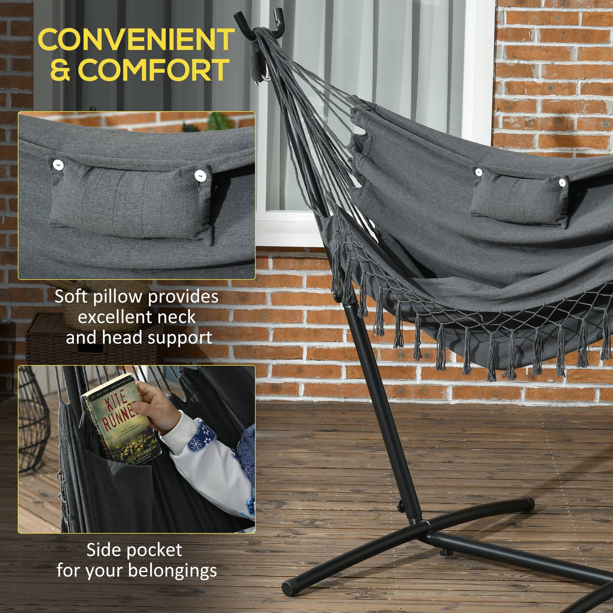 CONVENIENT & COMFORT

Soft pillow provides excellent neck and head support

Side pocket for your belongings