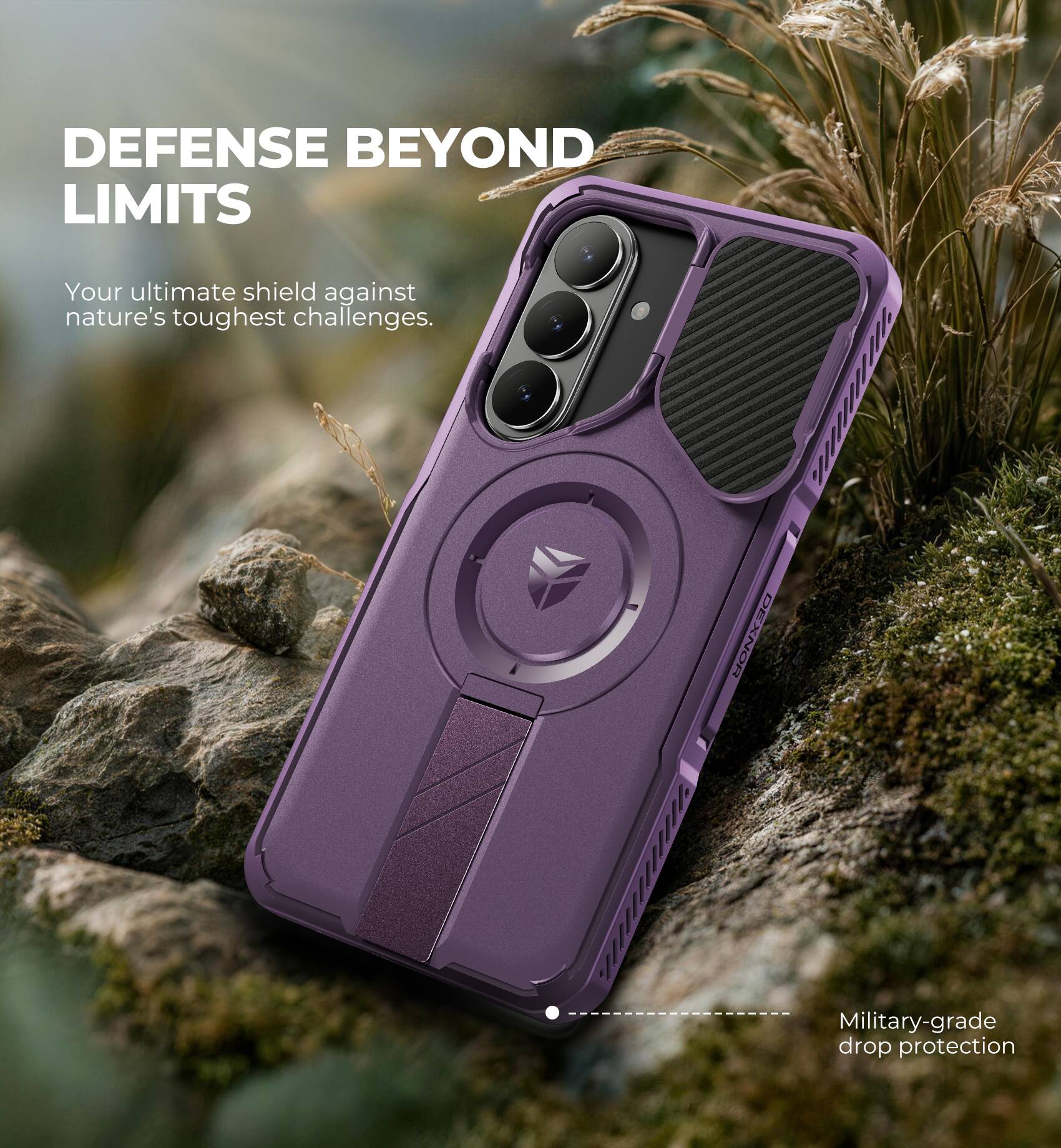 DEFENSE BEYOND LIMITS  
Your ultimate shield against nature's toughest challenges.  
Military-grade drop protection