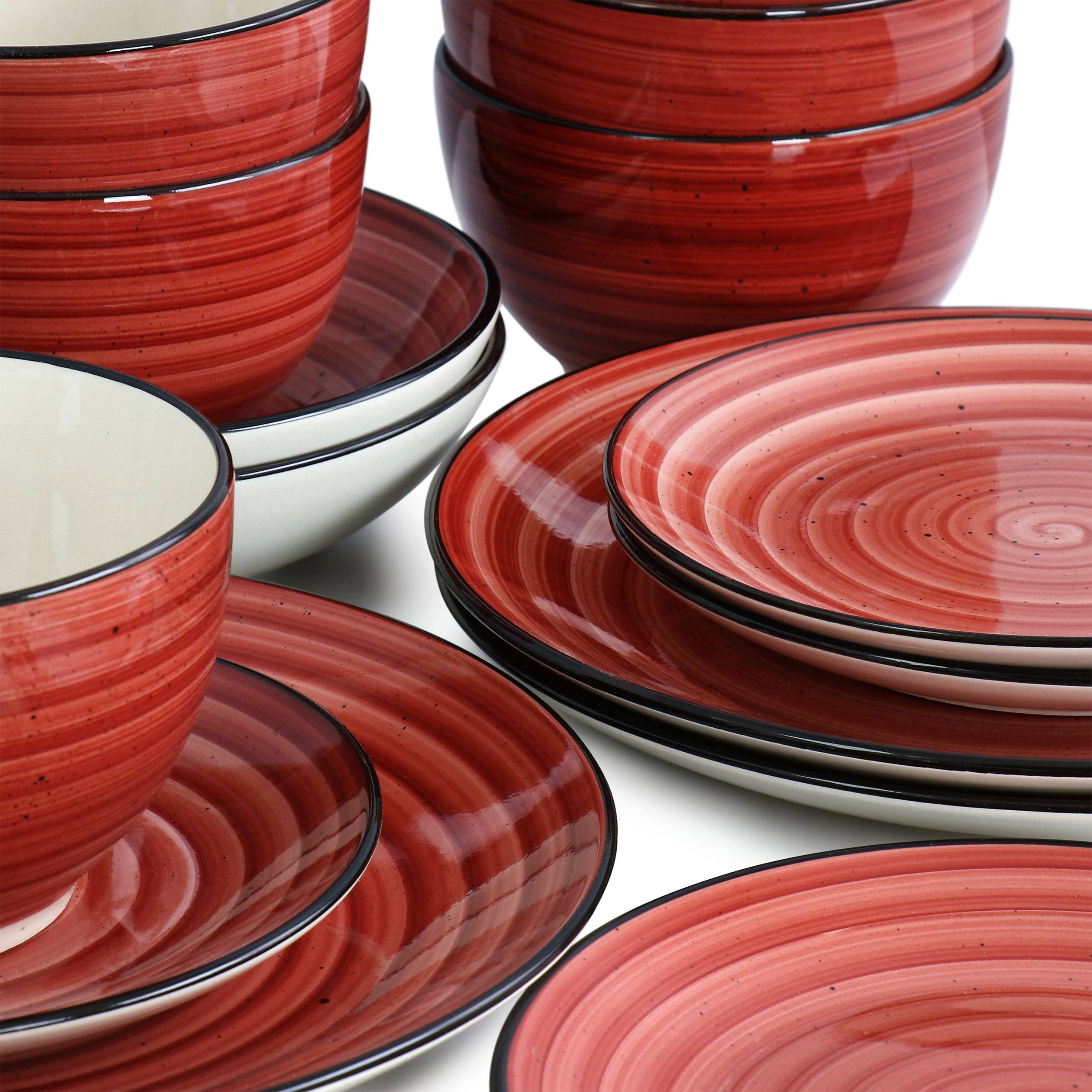 Alt View 5. Elama - Elama Gia 24 Piece Round Stoneware Dinnerware Set in Red - Red.