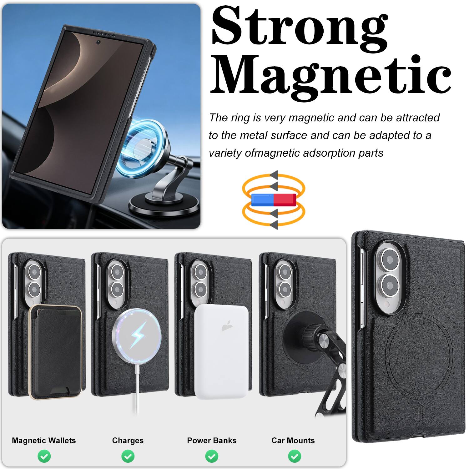 Strong Magnetic

The ring is very magnetic and can be attracted to the metal surface and can be adapted to a variety of magnetic adsorption parts

Magnetic Wallets
Charges
Power Banks
Car Mounts