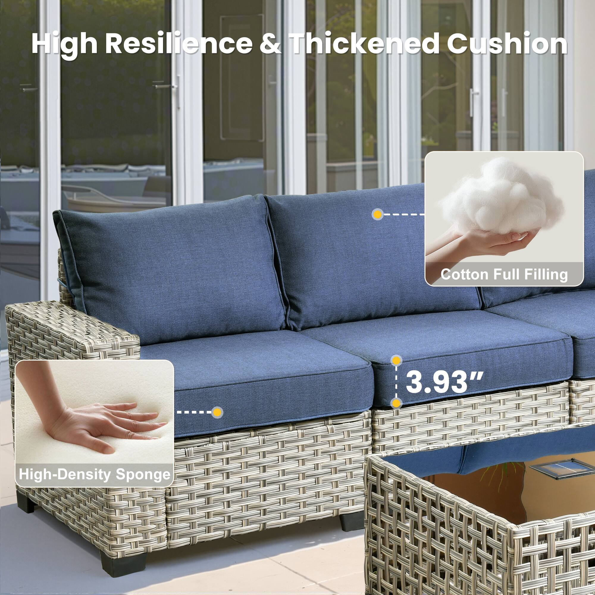 High Resilience & Thickened Cushion

Cotton Full Filling

High-Density Sponge

3.93"