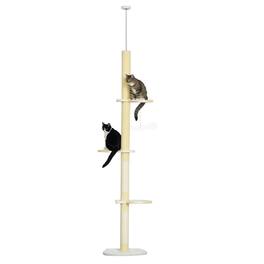 Pawhut - 87"-103" Height Adjustable Floor to Ceiling Cat Tree, 4 Tier Tall Cat Tower with Plush Platforms, Sisal Scratching Posts - Yellow