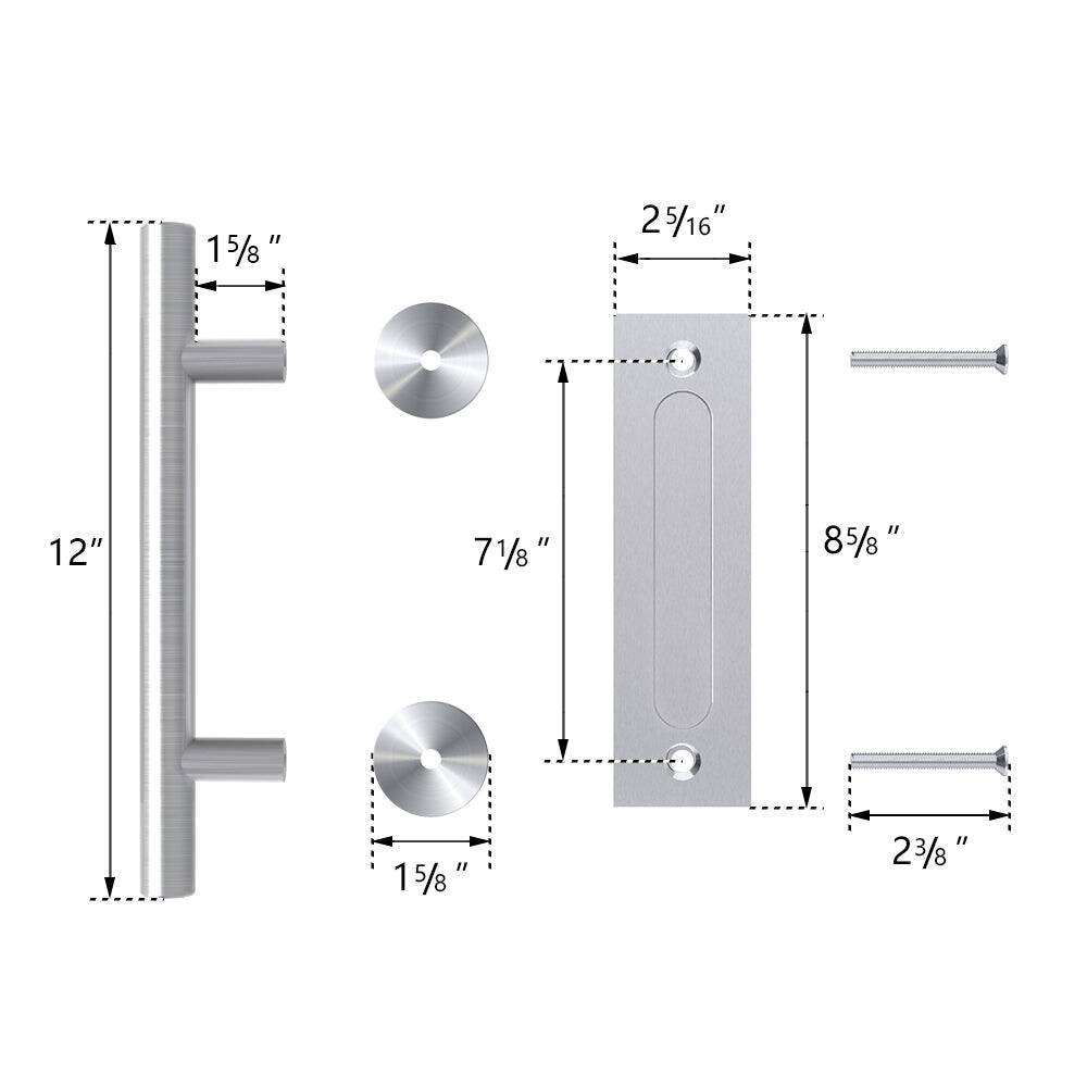 Boyel Living - 12 in. Ladder Pull and Flush Sliding Barn Door Handle Set (2-Pack) - Stainless Steel