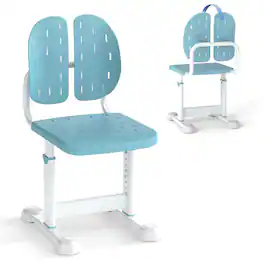 Costway - Kids Desk Chair with Adaptive Double Backrest, Adjustable Height, Breathable Seat - Blue