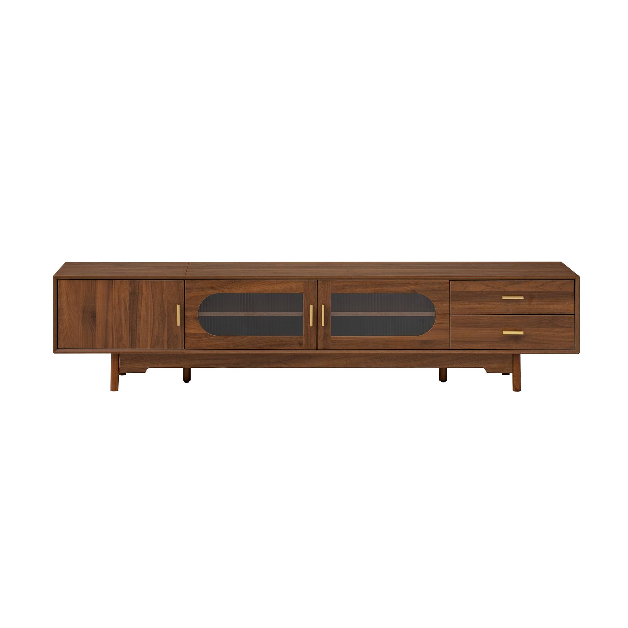 Alt View 5. MERAVOM - TV Stand for TVs Up to 85", Modern TV Cabinet with Fluted Glass Doors & 2 Drawers, Entertainment Center for Living Room - Walnut.