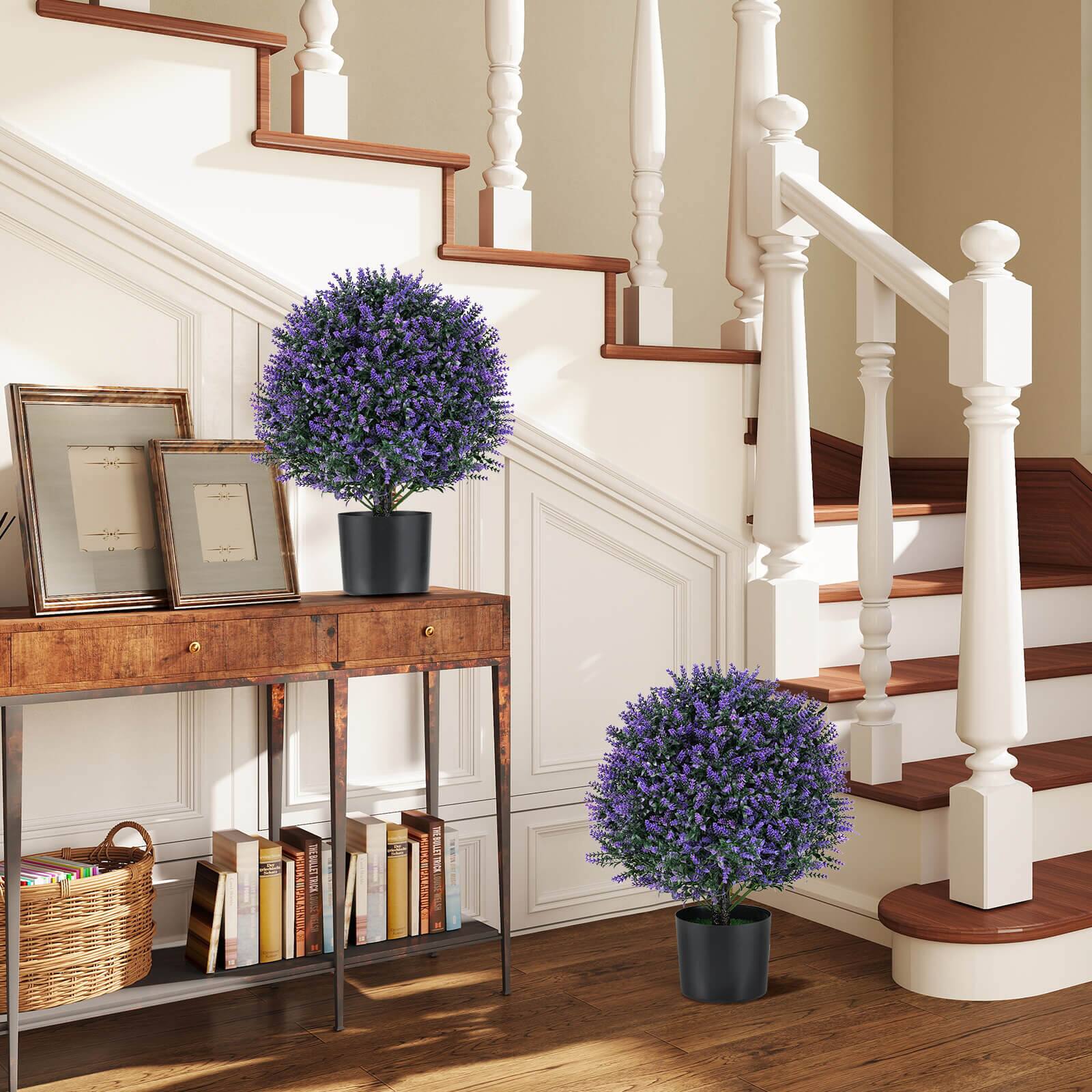 Alt View 3. Costway - Costway 2 Pack Artificial Lavender Topiary Ball Tree Faux Shrub Bushes with Flowers - Purple.