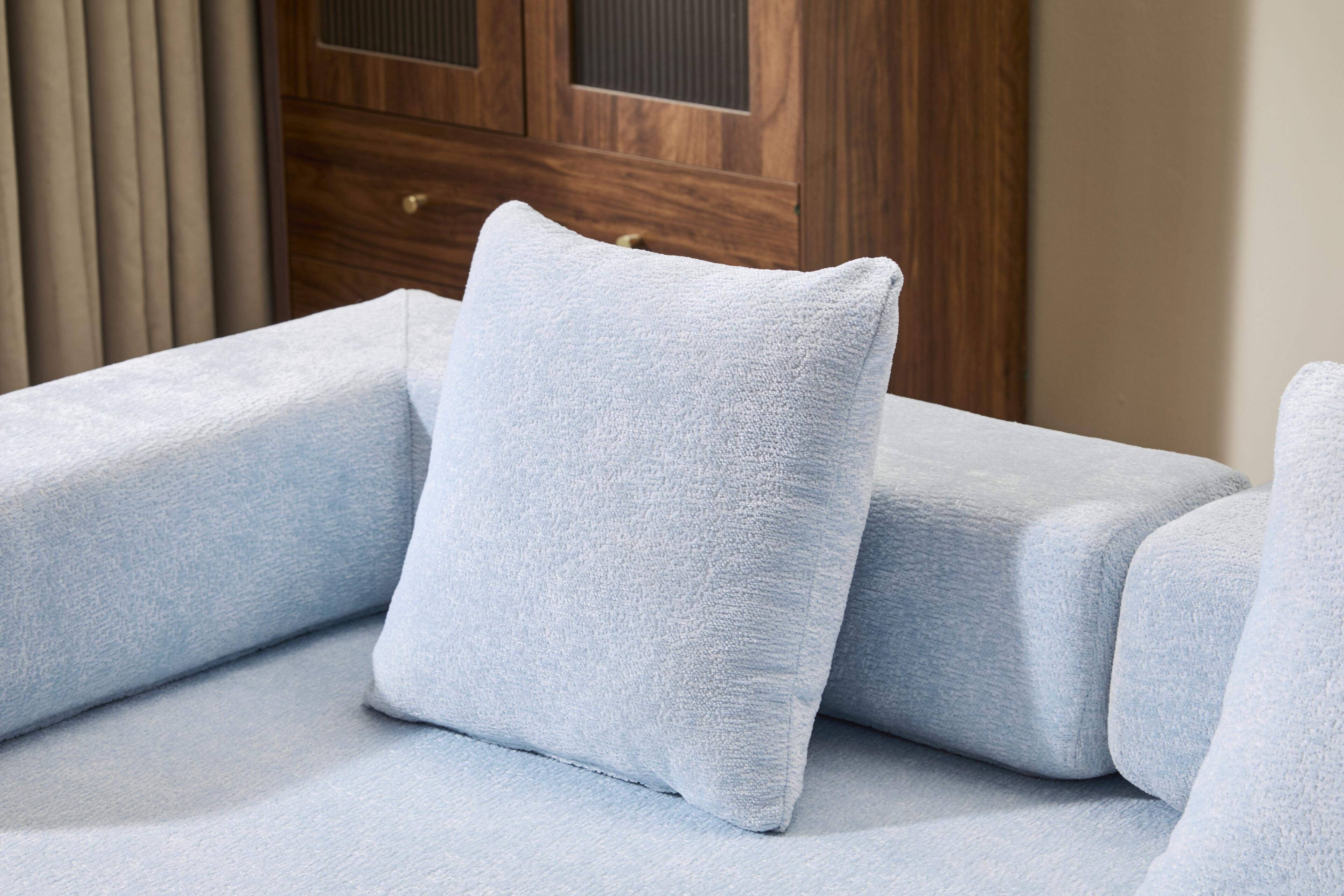 Left. Roomtec - Floor CouchCompression SofaConvertible Floor Sofa Bedwith Pillow Back Support ArmrestComfy Futon Couch Lounge Sleeper - LIGHT BLUE.