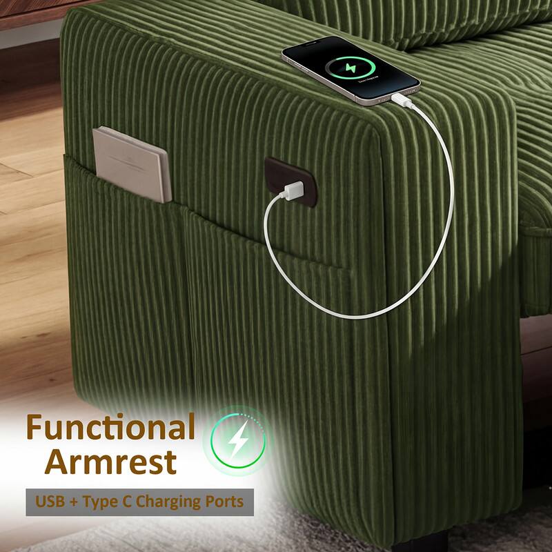 Functional Armrest  
USB + Type C Charging Ports