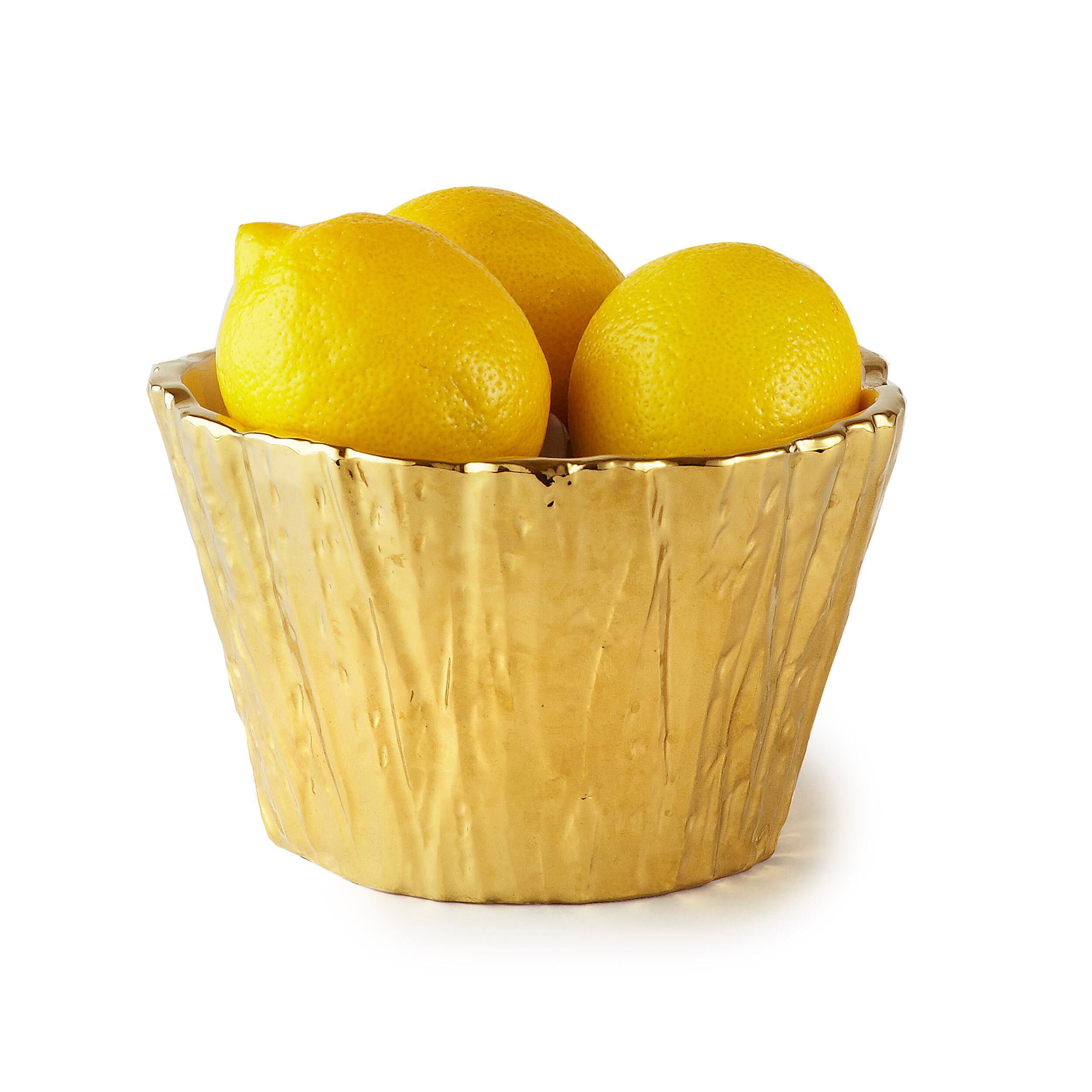 Angle. Jiallo - Botanic Collection Titanium Porcelain Tree Bark bowl 5" Gold - Color: Gold.