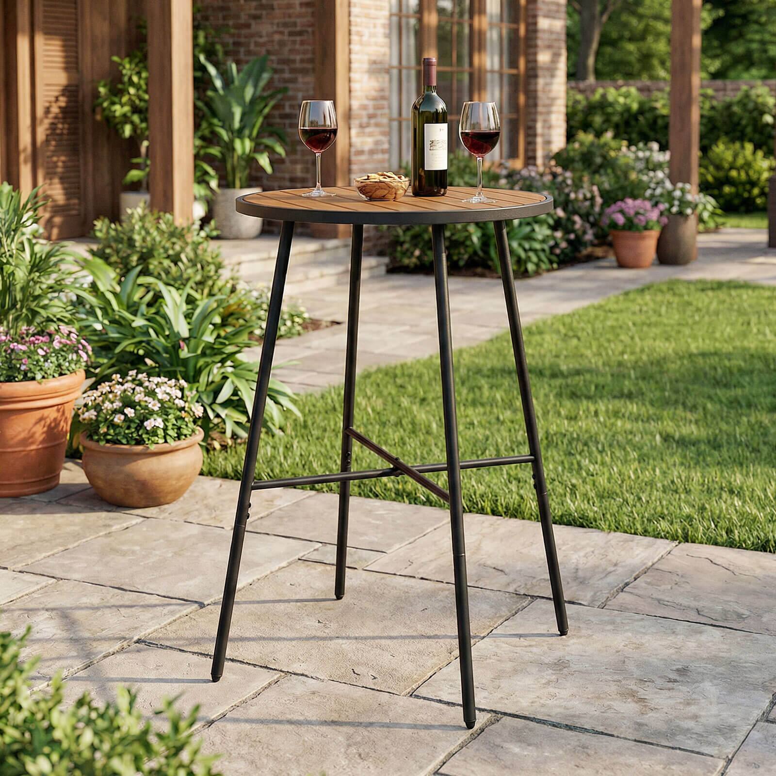 Alt View 1. Costway - Costway 41" Bar Height Patio Table with Acacia Wood Top, Metal Frame for Balcony,Backyard - Natural,Black.