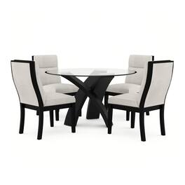 Manhattan Lane - Moi 5pc Dining Table and Chair Set, 52 Inch Round Glass, White Black - Black, White