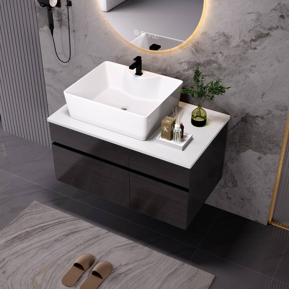 Alt View 1. JUJABU - 31.5 In. Black Floating Bathroom Vanity with Ceramic Sink - Black.
