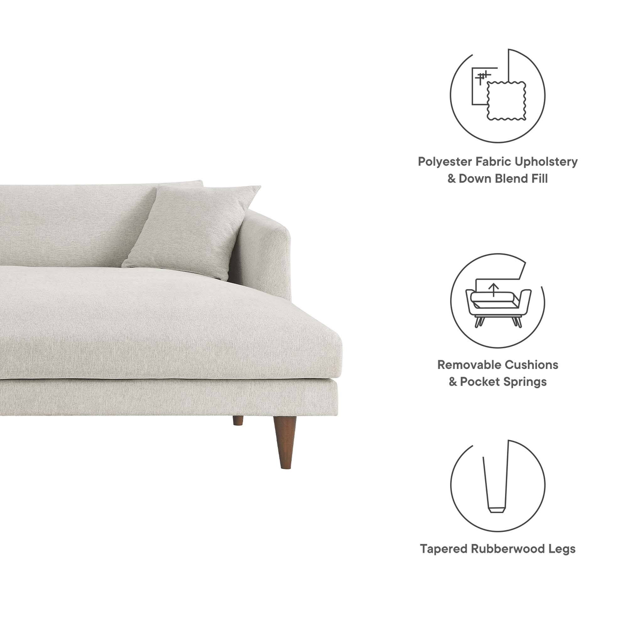 Polyester Fabric Upholstery & Down Blend Fill  
Removable Cushions & Pocket Springs  
Tapered Rubberwood Legs