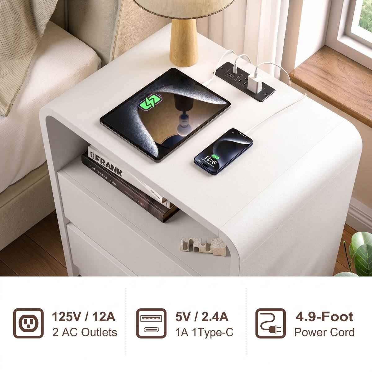 CSD

11 FRANK AM

9:41

125V/12A 2 AC Outlets

5V/2.4A 1A 1Type-C

4.9-Foot S Power Cord