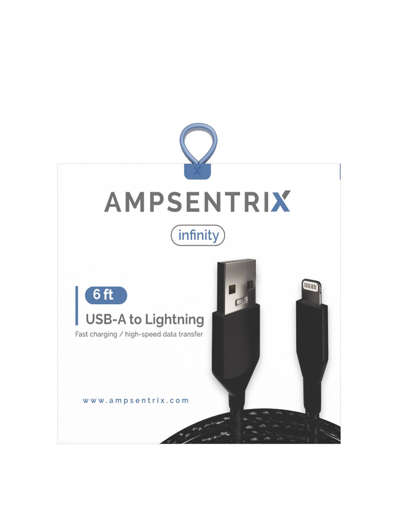 X AMPSENTRIX infinity 6 ft A USB-A to Lightning Fast charging / high-speed / data transfer www.ampsentrix.com