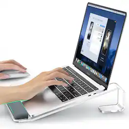 HongFei - Acrylic Laptop Stand for Desk, Laptop Stand with Wrist Support, Ergonomic Detachable Riser, for MacBook, HP, Dell - Acrylic Clear