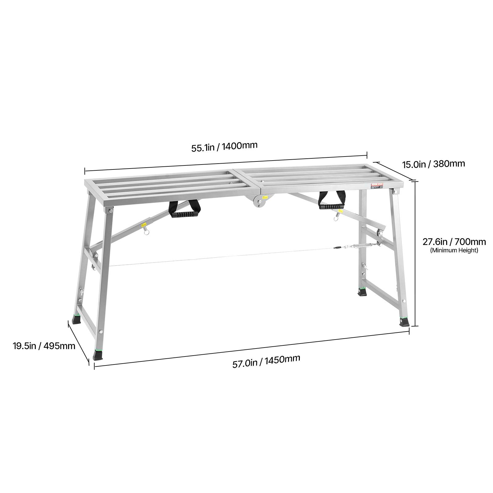 55.1in / 1400mm  
15.0in / 380mm  
27.6in / 700mm (Minimum Height)  
19.5in / 495mm  
57.0in / 1450mm