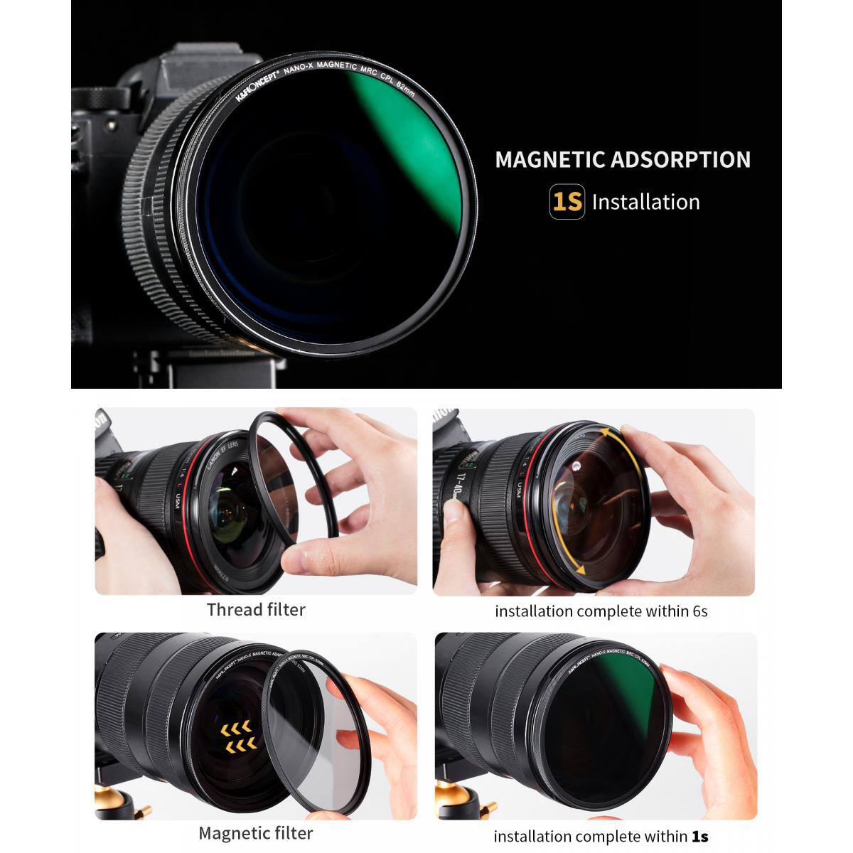 NANO-X MAGNETIC MRC CPL KARONCEPT- mm8 MAGNETIC ADSORPTION

1s Installation

Thread filter installation complete within 6s

Magnetic filter installation complete within 1s