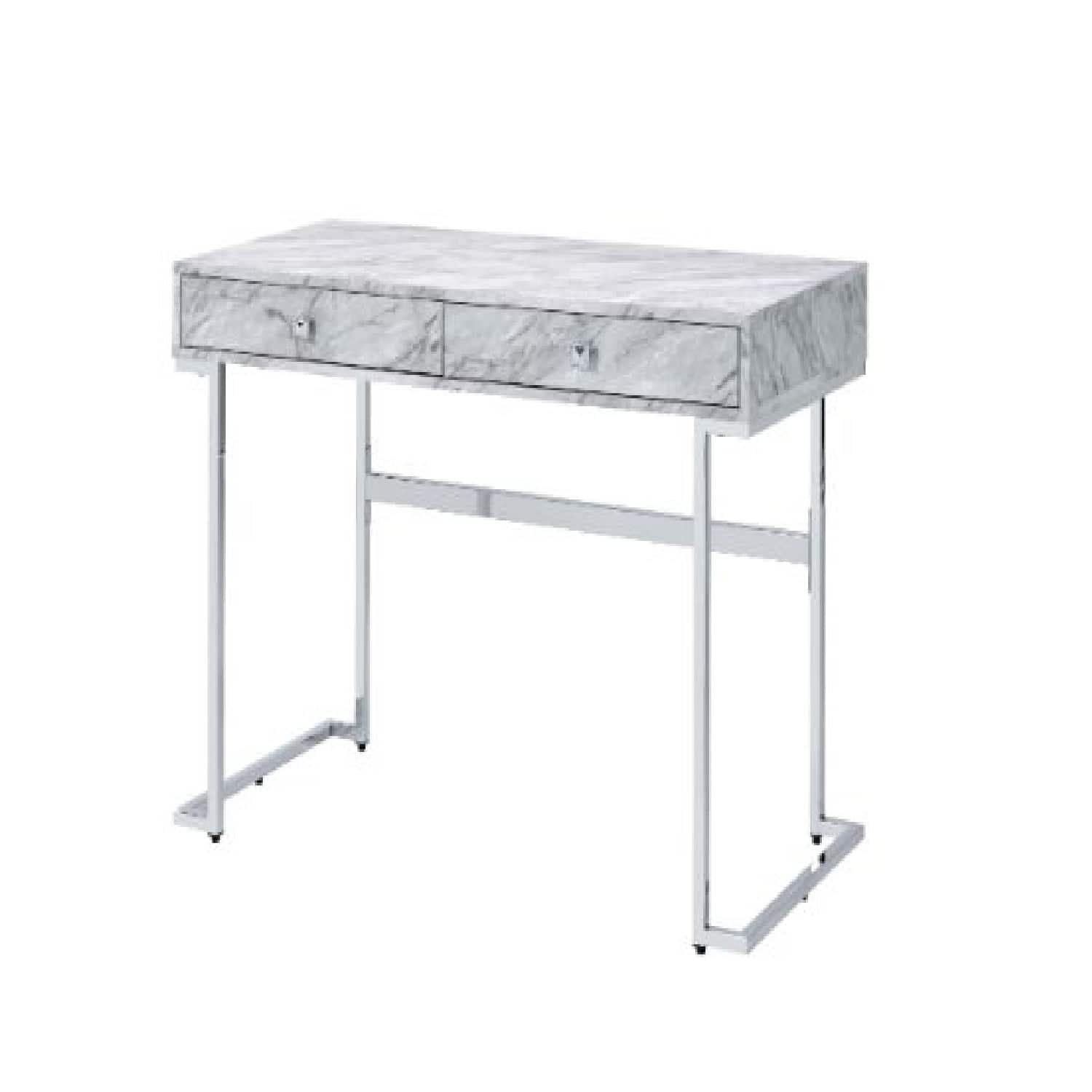 Manhattan Lane - Writing Desk with 2 Drawers and Faux Marble Top - Gray
