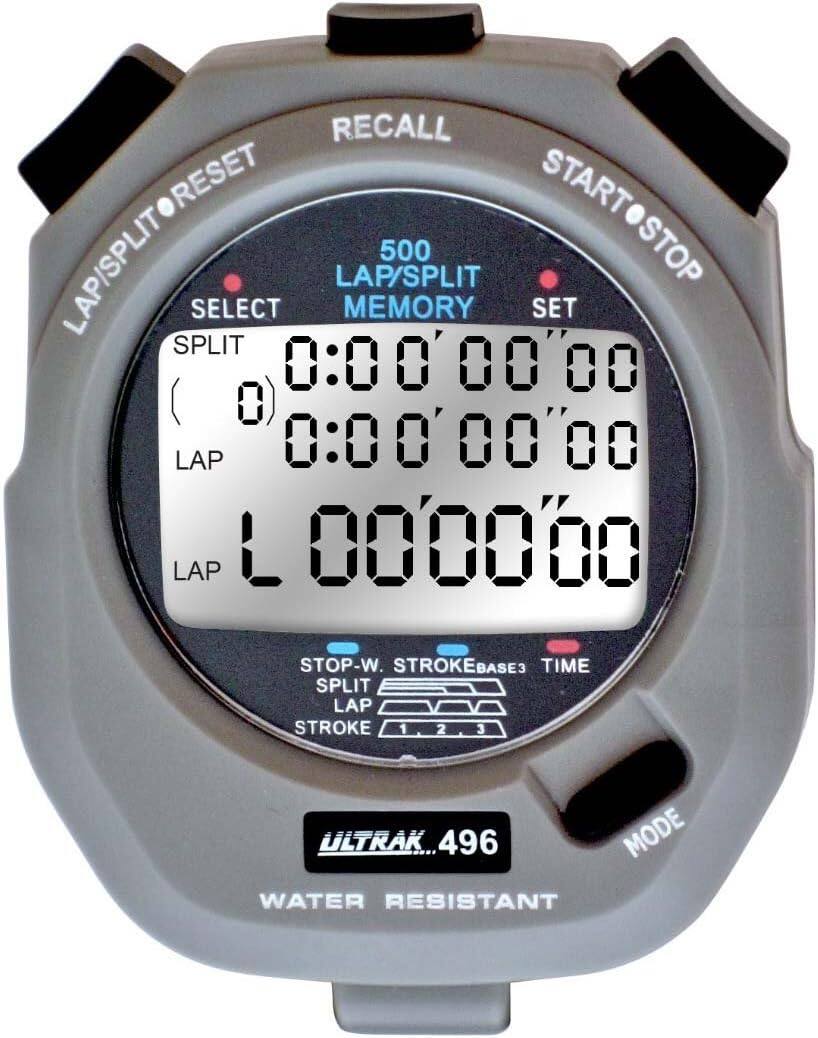 Ultrak - 496 500 Lap Dual Split Memory Stopwatch - Grey - Gray