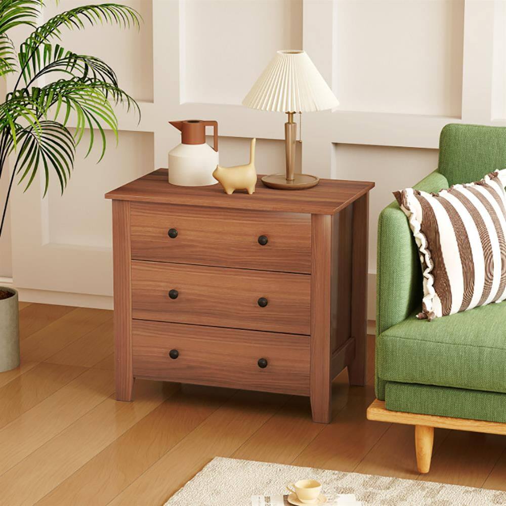 Angle. Kadyn - Storage Dresser,Chest of Drawers,3 Drawer Dresser Chest of Drawers Bedside Table-Walnut - Brown.