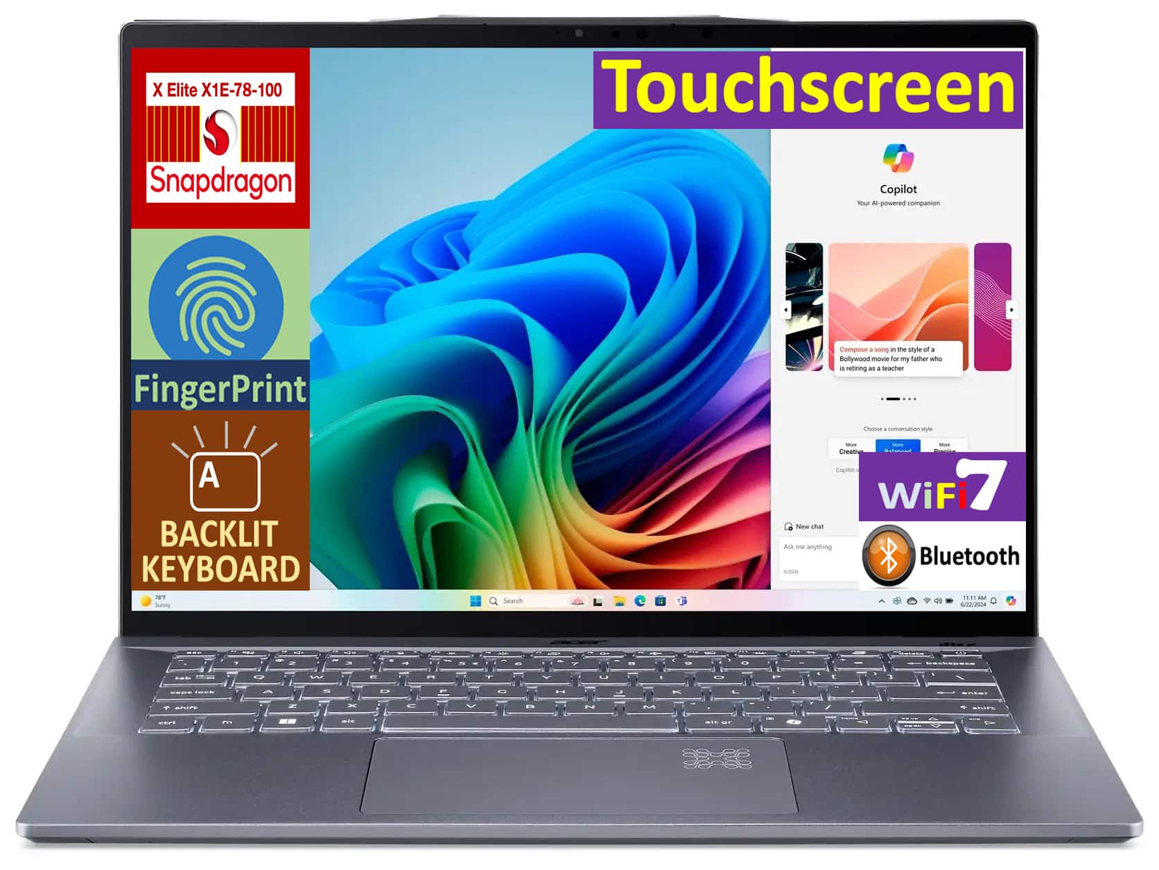 Acer - Swift 14 SF14-11T-X3RZ Laptop, Snapdragon, 16GB, 1TB SSD, 14.5 (2560x1600), Qualcomm Adreno GPU, Win 11H - Steel Gray